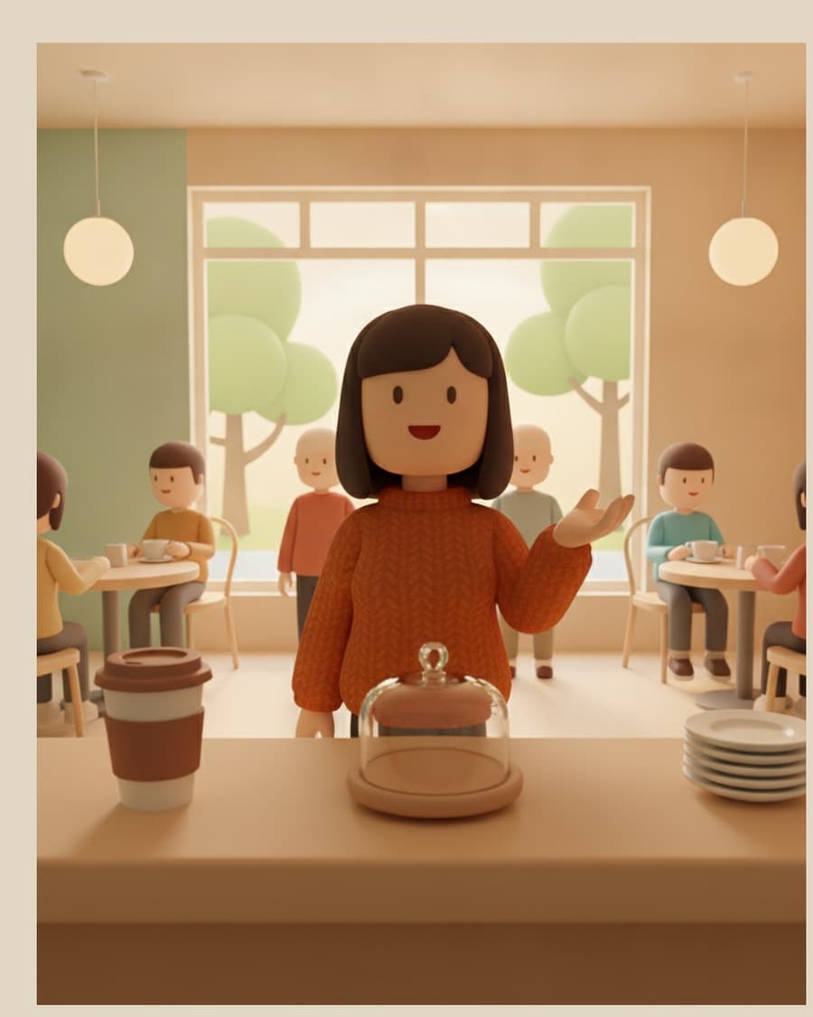 Lo stesso bancone reso nello stile low-poly di Vita da caffè